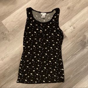 Lovely Bubbly black ribbed daisy print tank top